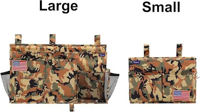 Surblue Bedside Caddy Hanging Organizer Storage Bag Pocket for Bunk, Hospital Beds, College Dorm Rooms, Baby Bed Rails, Wheelchair Side Bag, Camp Chairs, 4 Pockets and 2 Hooks (Small Desert)