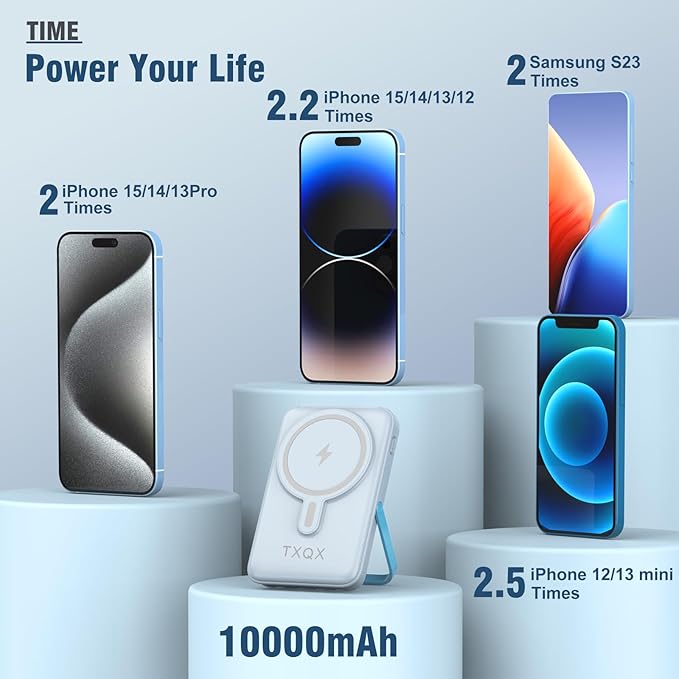 Wireless Portable Charger 10000mAh,Magnetic Power Bank with Built-in Cables LED Display,22.5W PD Fast Charging for Magsafe Battery Pack Compatible with iPhone16/15/14/13/12/Pro/Pro Max(Blue)