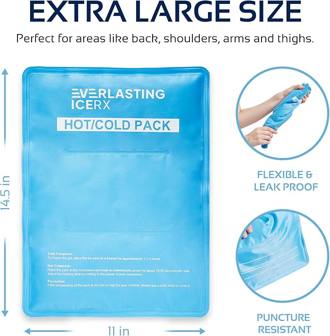 Reusable Ice Pack for Injuries | 11" x 14.5" - 2 Pack XL | Hot & Cold Pack | Large Ice Pack for Back Pain Relief, Soft Ice Packs Reusable, Flexible When Frozen