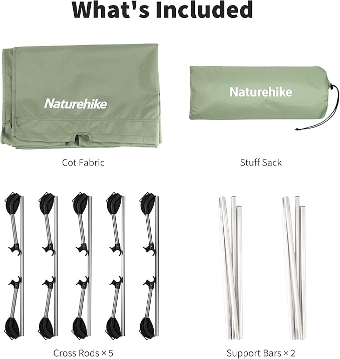 Naturehike GreenWild Camping Cot, Ultralight Folding Backpacking Cot, 60-Second Easy Set-Up, Supports 330lbs, Portable Camping Bed for Adults for Camping Hiking Travel Home