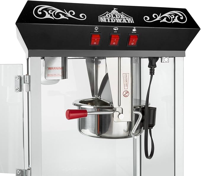 Olde Midway Bar Style Popcorn Machine Maker Popper with 8-Ounce Kettle - Black