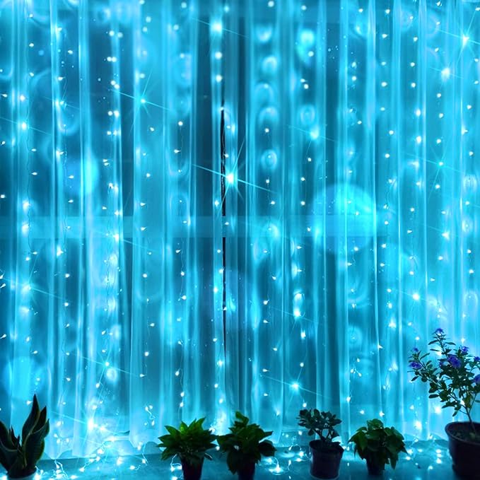 suddus Curtain Lights for Bedroom, 200 Led 6.5ft x 6.5ft Hanging String Lights Outdoor, Fairy Curtain Lights for Backdrop, Window, Wall, Wedding, Party, Garden, Porch, Birthday Decor Aqua