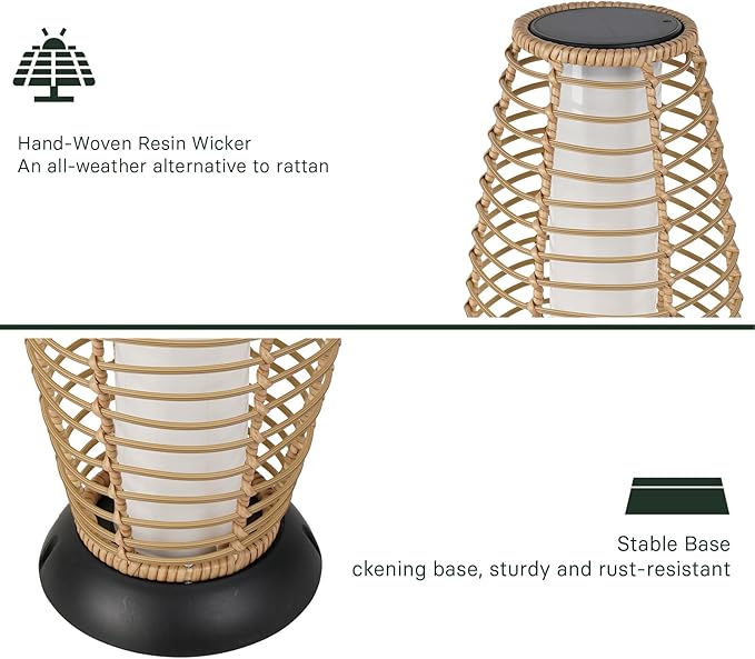Grand patio Floor Lamp Outdoor Lamp Patio Lights Solar Powered Lantern Weather-Resistant Wicker Deck Lights, Lamp Large-Sized for Garden (Austin Natural Brown)
