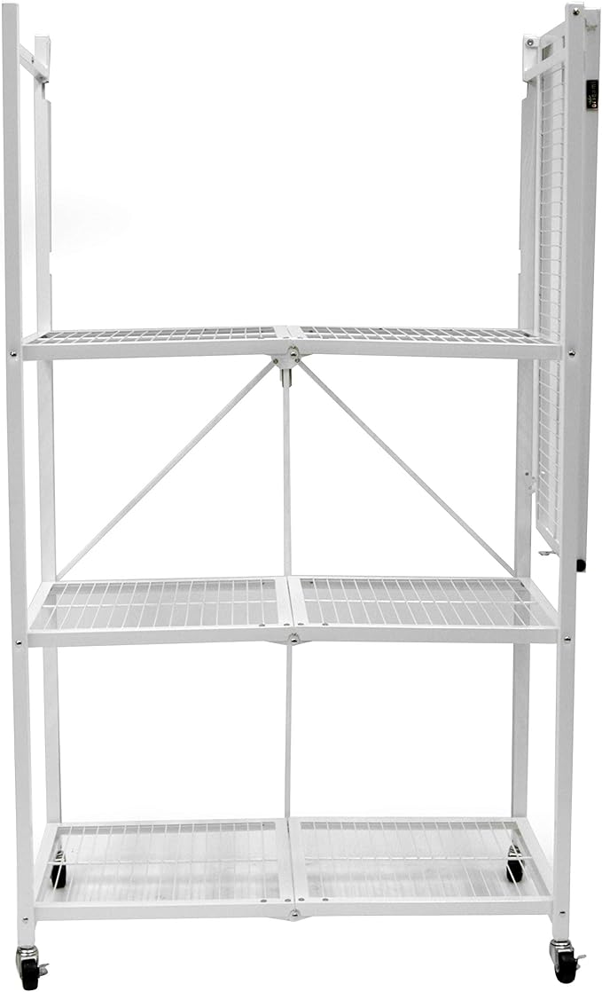 Origami 2-Pack R5 Storage Rack, 4-Tier Heavy-Duty Foldable Steel Shelf with Wheels, White