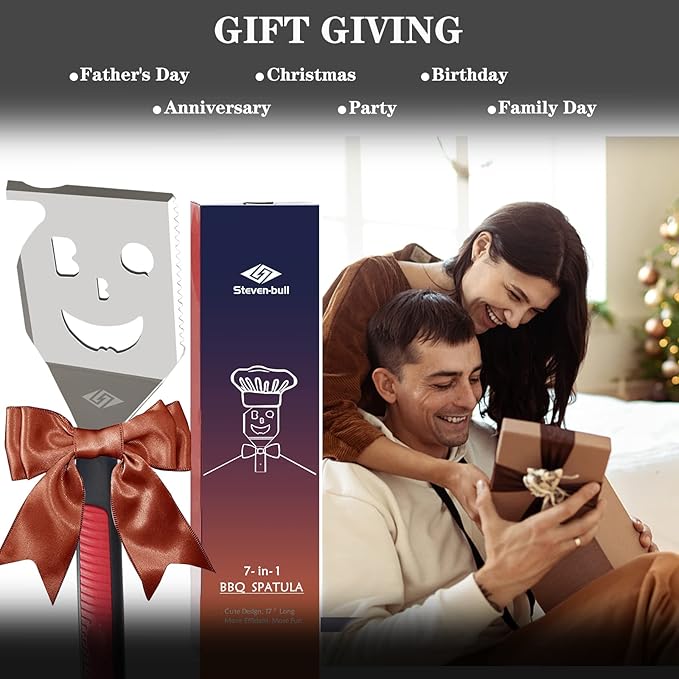 Grill Spatula for Outdoor Grill, 7-in-1 BBQ Spatula, Extra Long BBQ Tool, Box Package, Great Gifts for Men