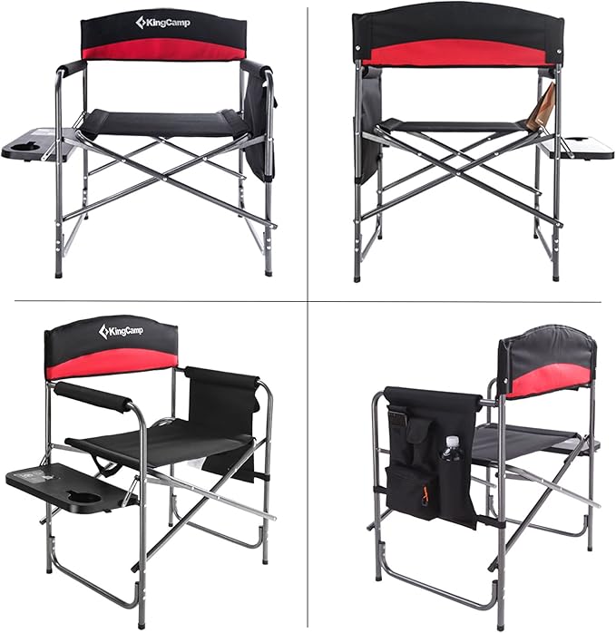 KingCamp 2-Pack Camping Folding Director Chairs with Side Table & Storage, Red