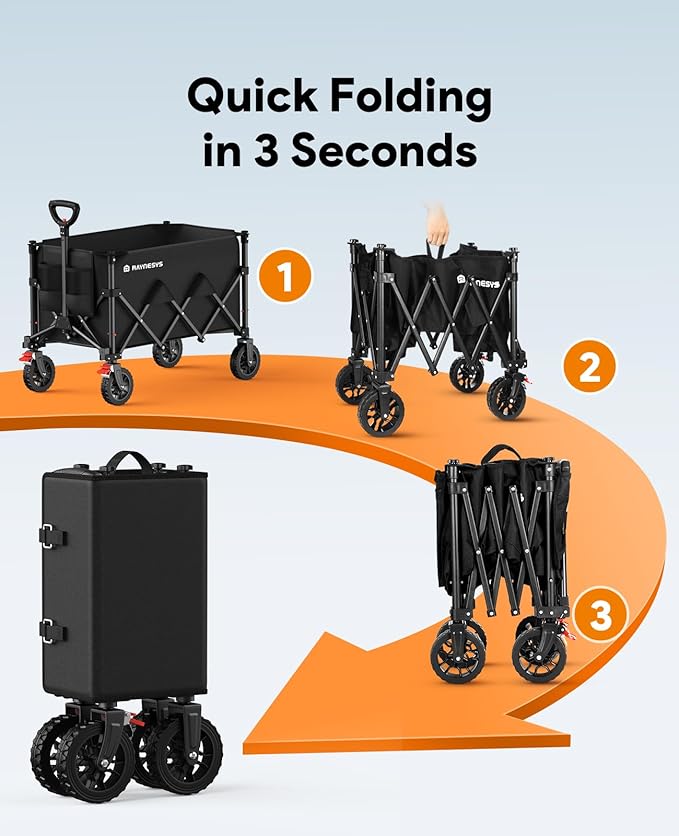 Wagons Carts Foldable, Collapsible Foldable Wagon 330lbs Capacity, Large Capacity Wagon Cart with All-Terrain Wheels,Heavy Duty Utility Wagon Cart with Brakes for Camping Shopping Sports
