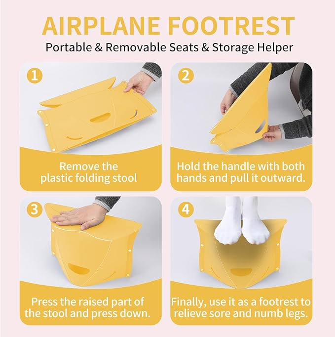 Travel Foot Rest for Airplane & Office - Portable Under Desk Foot Stool, Relieves Back & Knee Pain, Comfort for Long Flights, Cars, Subways & Trains (Yellow)