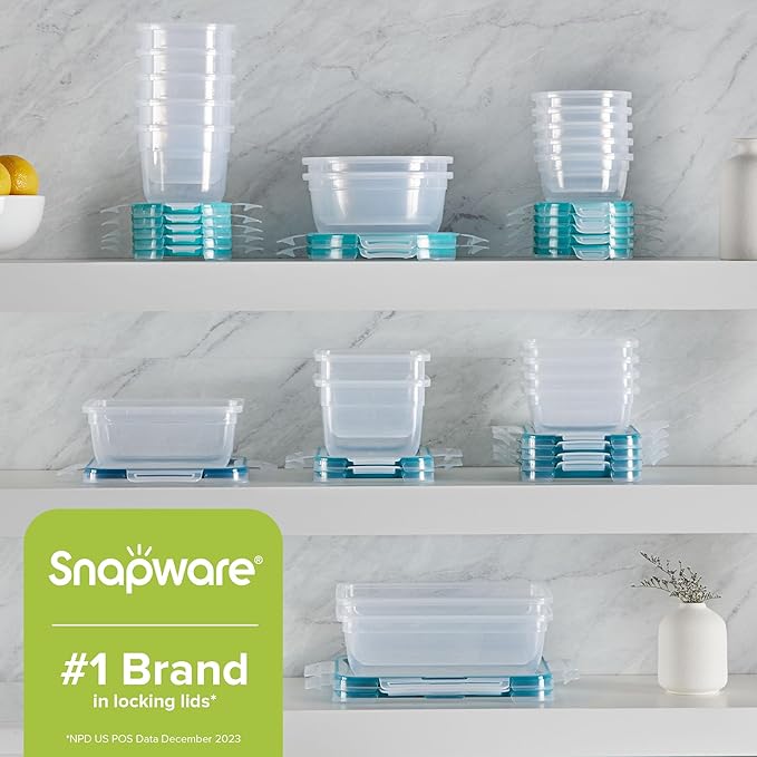 Snapware Total Solution (21-Pack) Large Plastic Food Storage Containers Set, Meal Prep Containers with BPA-Free Lids & 4 Locking Tabs, Microwave, Dishwasher, and Freezer Safe