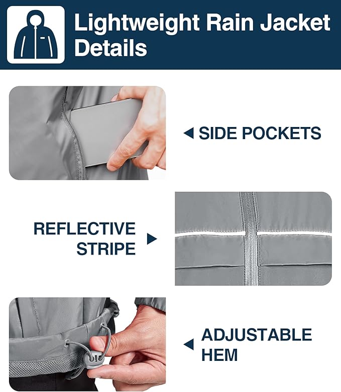 SWISSWELL Rain Jacket Men Waterproof Windbreaker, Lightweight Hooded Raincoat for Daily Casual