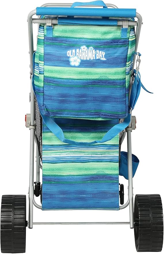 Beach Cart with Big Wheels for Sand, Collapsible All-Terrain Beach Wagon with Cooler Bag & Umbrella Holder, Large Mesh Storage, Supports 100lbs for Camping, Outdoor, Shopping, Dark Blue Stripes