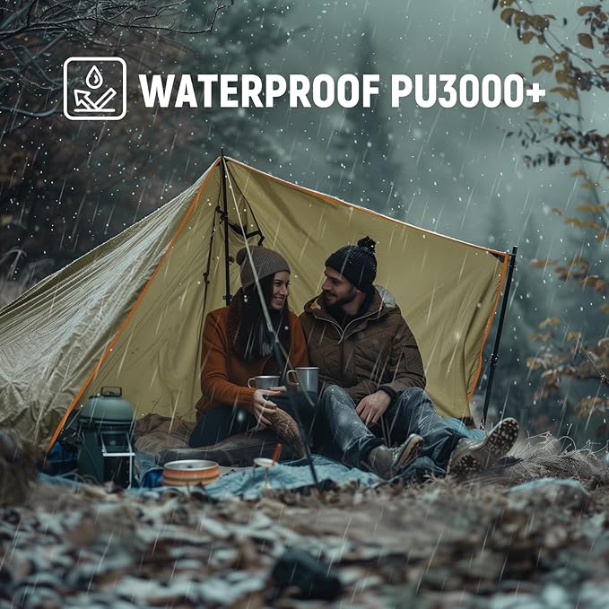 Waterproof Camping Tarp 10 x 10ft Survival Tent Backpacking Portable Tarp Multifunctional Anti-UV Shelter for Outdoor (Mud Green)