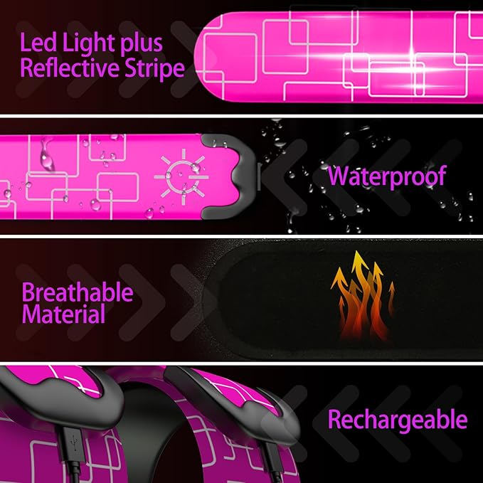 2 Pack LED Armband - Rechargeable Running Lights with Reflective Gear, High Visibility LED Wristband Lights