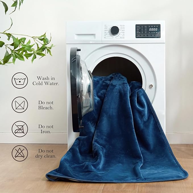 SOCHOW Waterproof Blanket for Bed Sofa Couch, Water Resistant Blanket Washable 80"x90", Reversible Leakproof Bed Cover for Adults Elderly Pets, Navy Blue & Light Grey