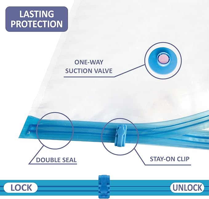 25 Pack Vacuum Storage Bags, Space Saver Vacuum Storage Bags, Vacuum Seal Bags for Clothing, Clothes, Comforters and Blankets, Hand Pump Included