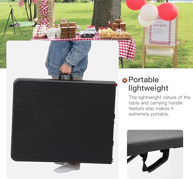 PayLessHere Folding Tables Plastic 6ft Folding Table Half Portable Foldable Table for for Parties Wedding BBQ Camping,Garden, Party, Black Ratten 6FT