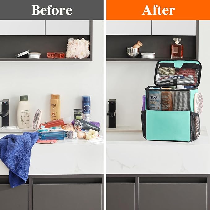 Lifewit Shower Bag Mesh Shower Caddy Portable College Dorm Room Essentials Tote Bag for Bathroom, Gym, Travel, Camping Quick Dry Hanging Shower Organizer Basket Toiletry Bag, Medium, Aqua