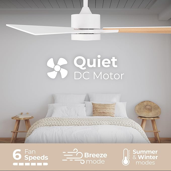 Bali Smart 3-Blade 52in Ceiling Fan 2700K-6000K CCT Selectable LED Light Kit with Remote Control and Black Hardware with Reversible Blades in Weathered Wood or Black Works With iOS or Android App