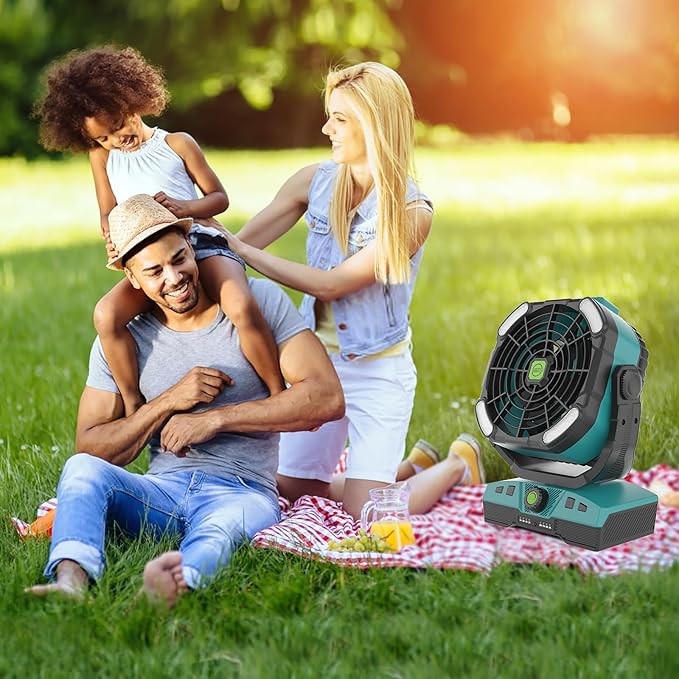 RUNTOP 20000mAh Camping Fan, Remote Control Oscillation Rechargeable Battery Operated Outdoor Tent Fan w/Hanging Hook, Stepless Speed Portable Fans Personal USB Desk Fan for Travel Beach Bedroom