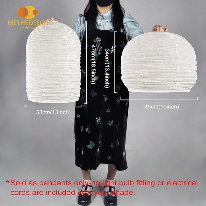 2PCS semicircular cylinder shape Hanging Fabric LampShade 18+13inch Handmade Linen Pendant Light,Minimalist Boho White Beige Lanterns for showcasem,hotel,Living Room, Bedroom deco