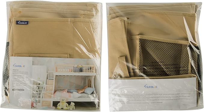Surblue Bedside Caddy Hanging Bed Organizer Storage Bag Pocket for Bunk and Hospital Beds, College Dorm Rooms Baby Bed Rails,Camp 8 Pockets (Khaki)