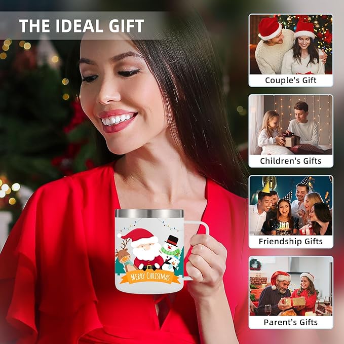 Volhoply 14oz sublimation Insulated Stainless Steel Coffee Mug with Leakproof Lid,Double Wall Vacuum Travel Cup with Handle,Reusable Metal Cups Tumbler,Camping Mugs Keep Hot/Cold(Sublimation,1 Set)