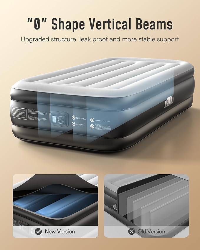 Airefina Twin Air Mattress with Built in Pump Raised, Comfort Twin Blow Up Mattress Upgraded Inflatable Mattress for Camping Guest Home, 2 Mins Quick & Fast Inflation Air Bed, Colchon Inflable