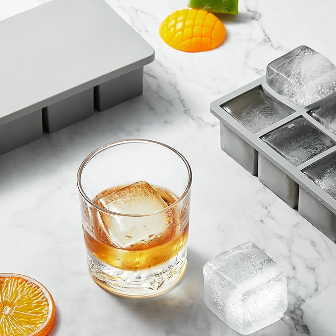 Nax Caki Silicone Large Ice Cube Trays with Lid Pack of 4, Stackable Big Square Ice Cube freezer Molds for Whiskey Cocktails Bourbon Soups Frozen Treats