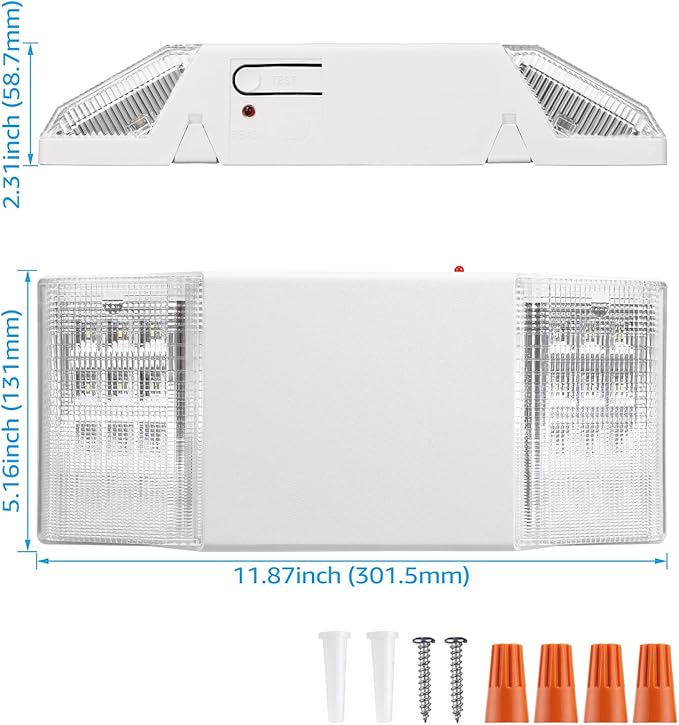 TORCHSTAR LED Emergency Lighting, Commercial Emergency Lights with Battery Backup, UL Listed, Two Square Heads, AC 120/277V, Hardwired Emergency Exit Light Fixtures for Business, Pack of 2
