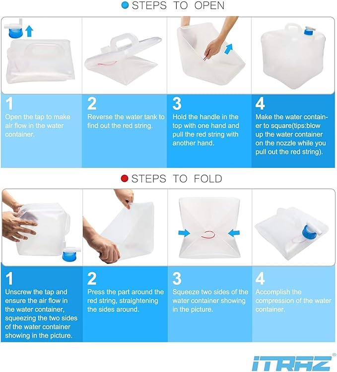 Collapsible Water Container Jug, 4×5.3 Gallon BPA Free Camping Water Storage Canteen with Spigot, for Hiking Backpack RV Outdoors & Emergency, Portable Survival Kit - Food Grade Transparent PE