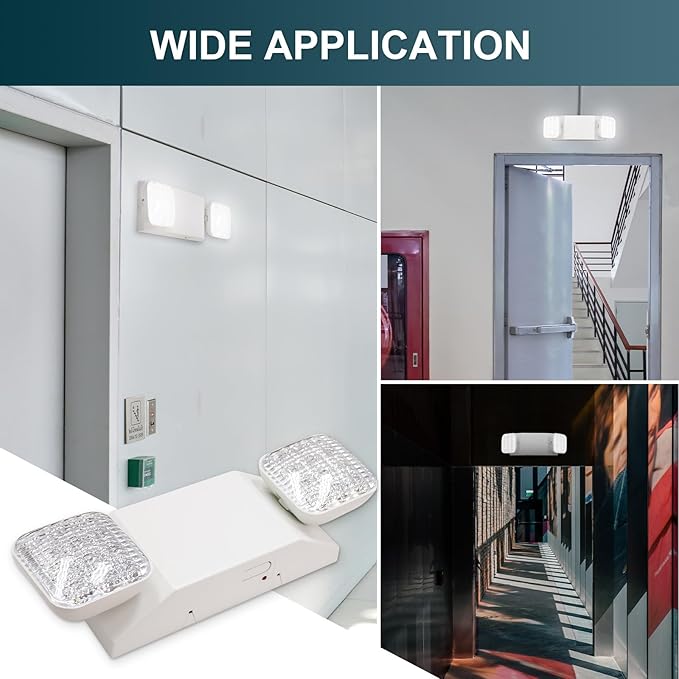 Emergency Light with Backup Battery, Two Head Adjustable Commercial Emergency Lights For Home Power Failure, UL Listed, 5VA Flame Retardant,AC 120/277V, Hardwired Emergency Lights For Business