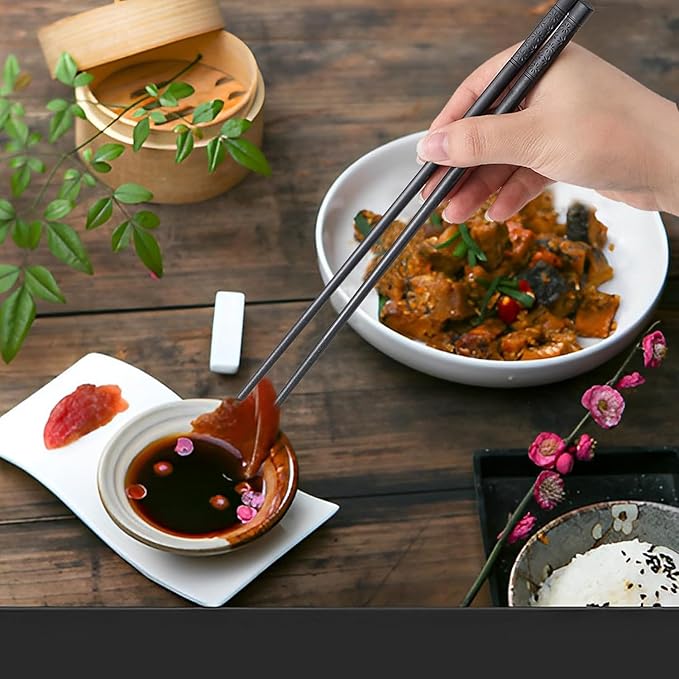 100 Pairs Sakura Fiberglass Sushi 24cm/9.4 Inch Chopsticks, Dishwasher Safe, Japanese Style Non-Slip, for Restaurant & Party, Black.