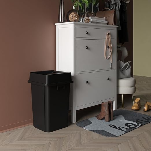 19 Gallon Black Square Commercial Trash Garbage Can with Lid | Outdoor Office Restaurant School Kitchen