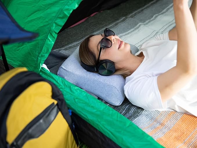 Memory Foam Pillow for Travel and Camping with Extra Cotton Cover – Easy to Carry Portable Bag (Black Contour)