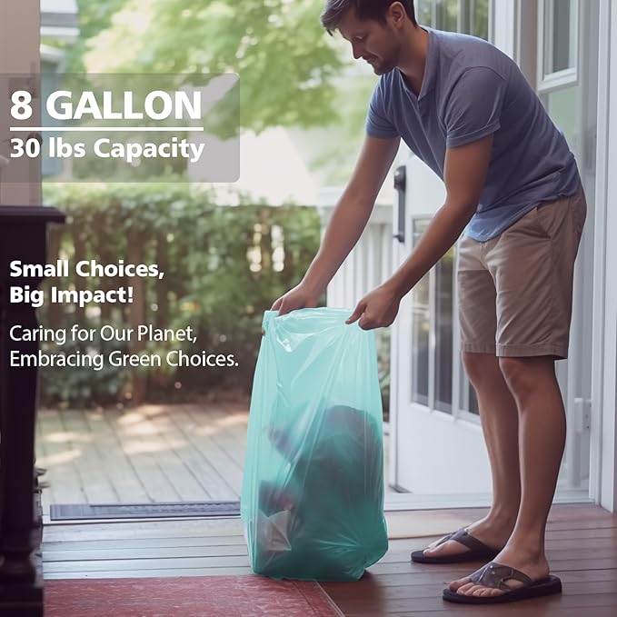 Biodegradable 8 Gallon Trash Bags, AYOTEE Garbage Bags 8 gallon, Compostable Medium Trash Bag, Unscented Leak Proof Bag for Office, Home, Bathroom, Bedroom, Car, Kitchen, Pet(Green)