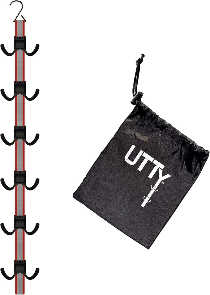UTTY Hanging Multipurpose Portable Hockey Drying Rack - Durable Gear Keeper & Sports Equipment Organizer - 6 Durable Adjustable Hooks Support Light to Heavy Weight for Home, Travel & Outdoor Use