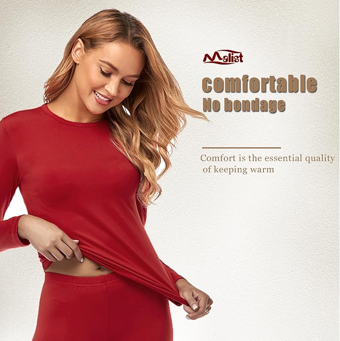 Malist Women's Thermal Underwear Ultra Soft Long Johns Top with Fleece Lined