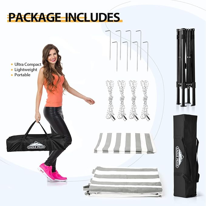 EAGLE PEAK Flex Ultra Compact 4x4 Pop-up Canopy, Sun Shelter, Changing Room, Portable Privacy Canopy Cabana for Pool, Fashion Photoshoots, or Camping, Gray/White