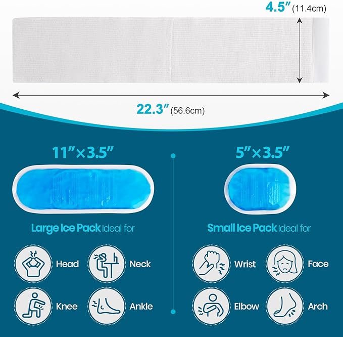 Hilph Soft Flexible Gel Ice Pack Sleeve with Strap Velcro for Injuries, Wrap Around Ice Pack with 2 Hot Cold Pack for Wrist, Head, Neck, Face, Jaw, Ankle Swelling and Sprains, Sport Injury