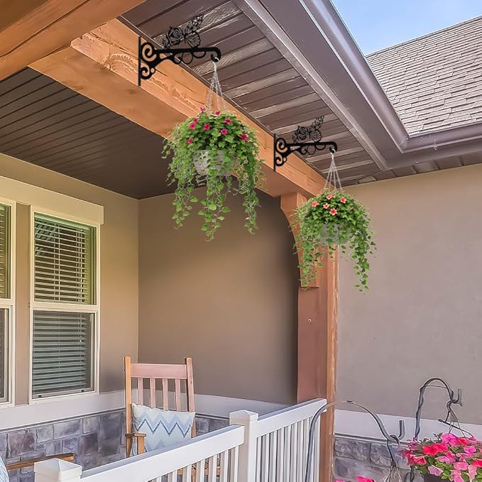 hogardeck Plant Hangers Outdoor Decor, 2 PCS 10??Metal Hanging Plant Bracket with Buttterfly and Flower for Garden Patio Yard Decor, Plant Hooks for Hanging Plants, Bird Feeder, Wind Chime, Lantern