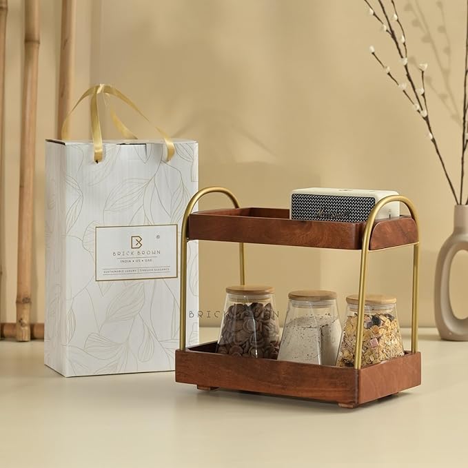 Premium CasaDuo Multipurpose Organizer Rack for Cosmetics Storage | Display Holder | Bathroom Dresser Countertop|Kitchen Organizer in Mahogany Finish (Self Assembly)