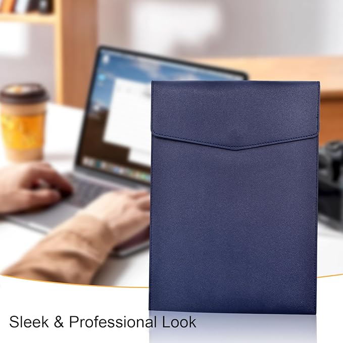 VANRA 1 Piece PU Leather File Folder Vertical A4 Document Holder File Envelope Waterproof Leather Portfolio Case Filing File Organizer for Letter Size with Magnetic Button Closure (Navy Blue)