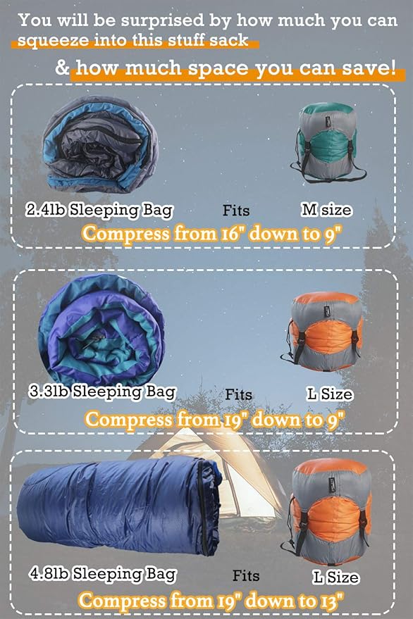 Frelaxy Compression Sack, Ultralight Sleeping Bag Stuff Sack, 40% More Storage! 11L/18L/30L/45L/52L, Compression Stuff Sack - Space Saving Gear for Camping, Hiking, Backpacking