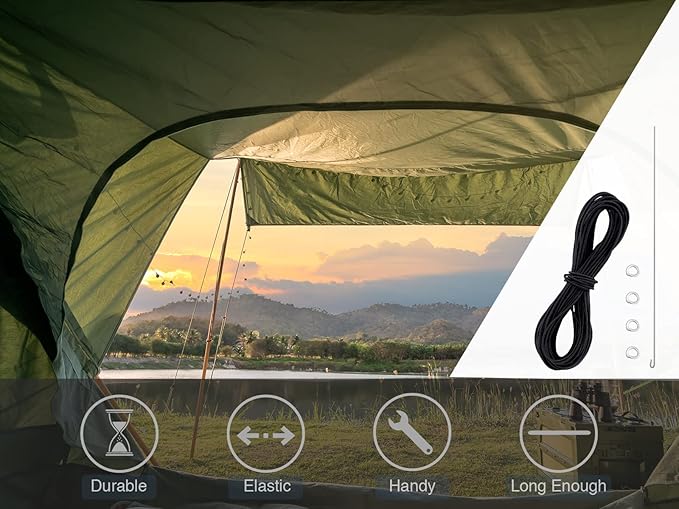 Tent Pole Shock Cord 60ft, Elastic Bungee Cord, Replacement Shock Cord for Tent Poles, Tent Pole Repair Kit, Elastic Cord with Lead Wire and Washers