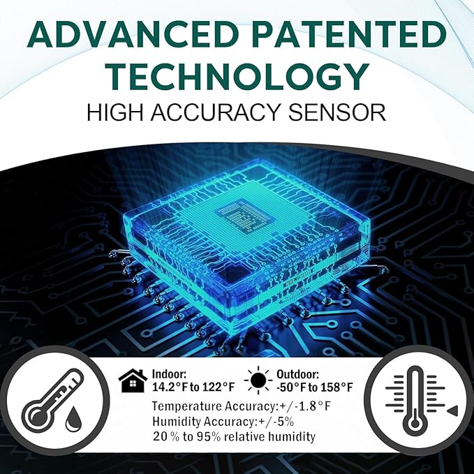OBET Indoor Outdoor Thermometer Wireless with 3 Sensors Weather Station Temperature Humidity Monitor 500ft Range and Adjustable Backlight and Min Max Data Silver
