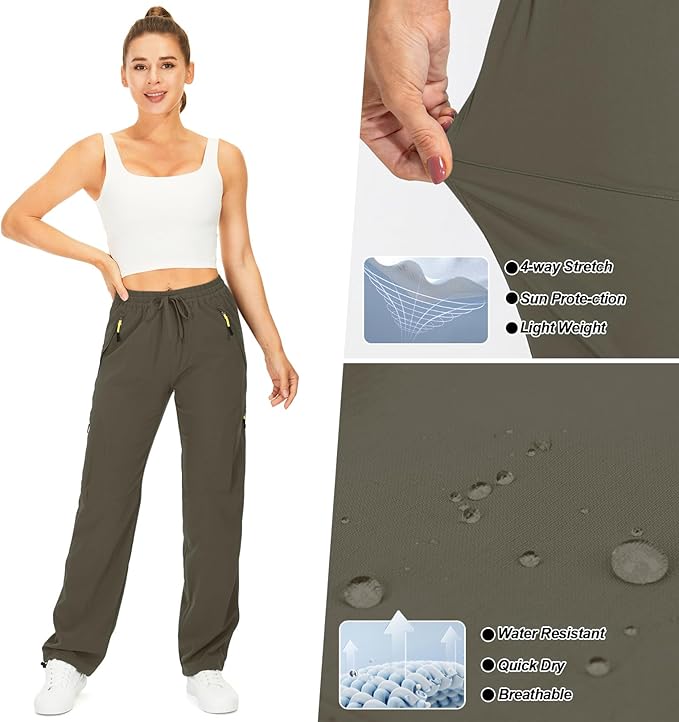 Womens Hiking Pants Quick Dry UPF 50 Lightweight Travel Golf Cargo Safari Pants Zipper Pockets