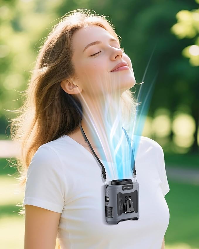 AI Portable Waist Fan Rechargeable 10000mah Belt Shirt Clip On Fan For Body Cooling That Blow Cold Air 5 Speeds Flashlight Up To 40H