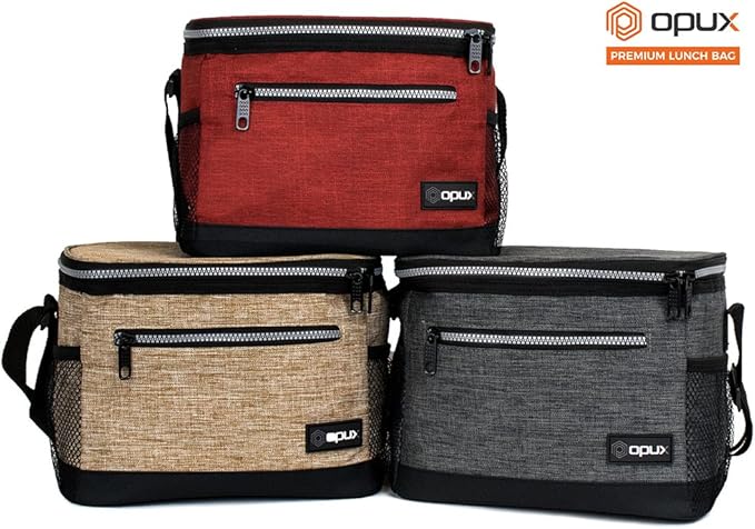 opux Insulated Lunch Box Men Women, Lunch Bag for Work School, Leakproof Soft Cooler Tote Adult, Large Lunch Pail Kids Boys Girls, Picnic Beach Food Bag with Shoulder Strap, Charcoal