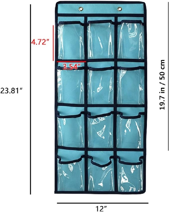 NIMES Hanging Closet Underwear Sock Jewelry Storage Over The Door Classroom Cell Phone Calculator Organizer 12 Clear Pockets (Beige)