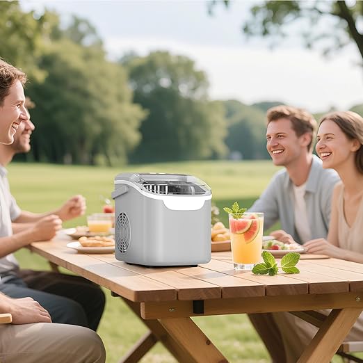 Countertop Ice Maker – 8 Bullet Ice in 6 Mins, 26.5lbs/24Hrs – Self-Cleaning Portable Machine with Adjustable Ice Size & Digital Touch Control Home/Office/Bar